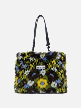 Aelfric Eden Multicolor Floral Faux-Fur Tote with Black Straps